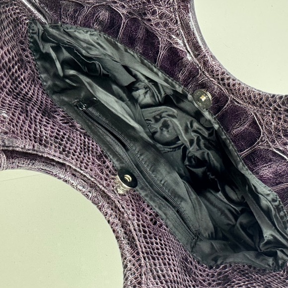 Giannini Purple Faux Croc Embossed Patent Leather Ring Handle Bag - Picture 4 of 12